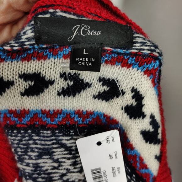 J. Crew Button Fair Isle Crewneck Sweater Lambs Wool Blend Size Large - Picture 6 of 16